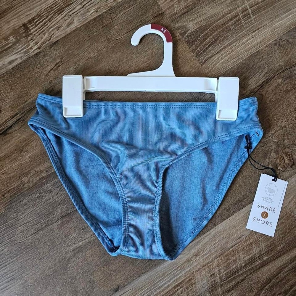Shade & Shore Blue Ribbed Low Rise Medium Coverage Bikini Bottom XS 0-2‎ NWT